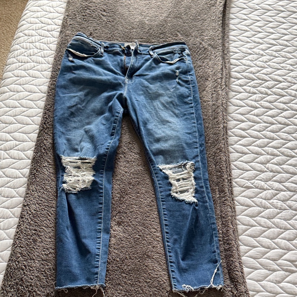 Frame Denim Blue Distressed Skinny Jeans